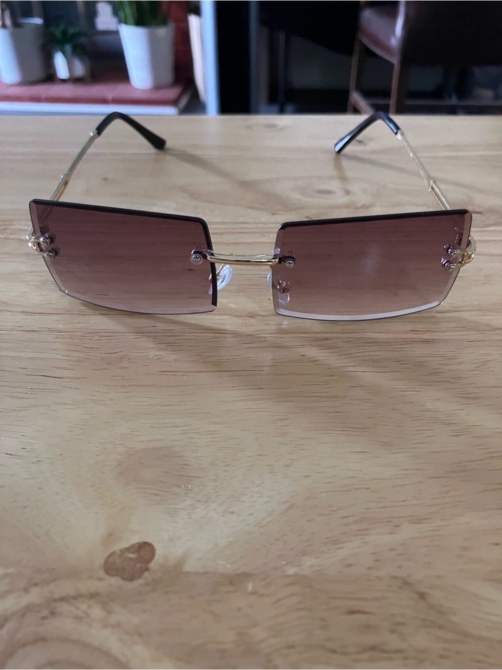 SHEIN Rimless Rectangle Sunglasses - Brown Gradient Lenses